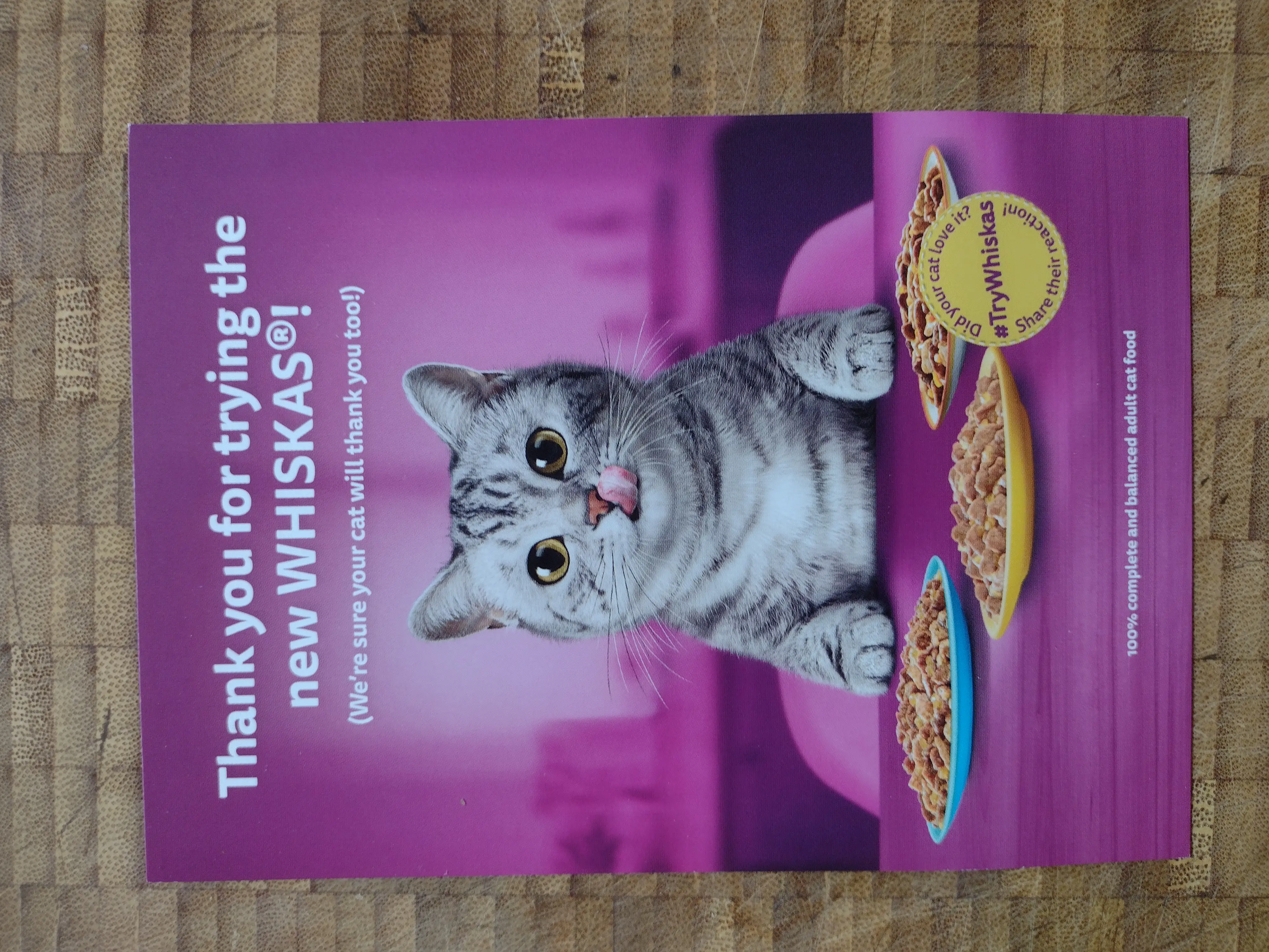 leaflet Receiving & Reviewing my FREE Sample of Whiskas Cat Food save money deal offer discount promotion review flavour pouch sachet jelly post mail delivery freebies packaging cardboard box flyer hashtag size wet brand website