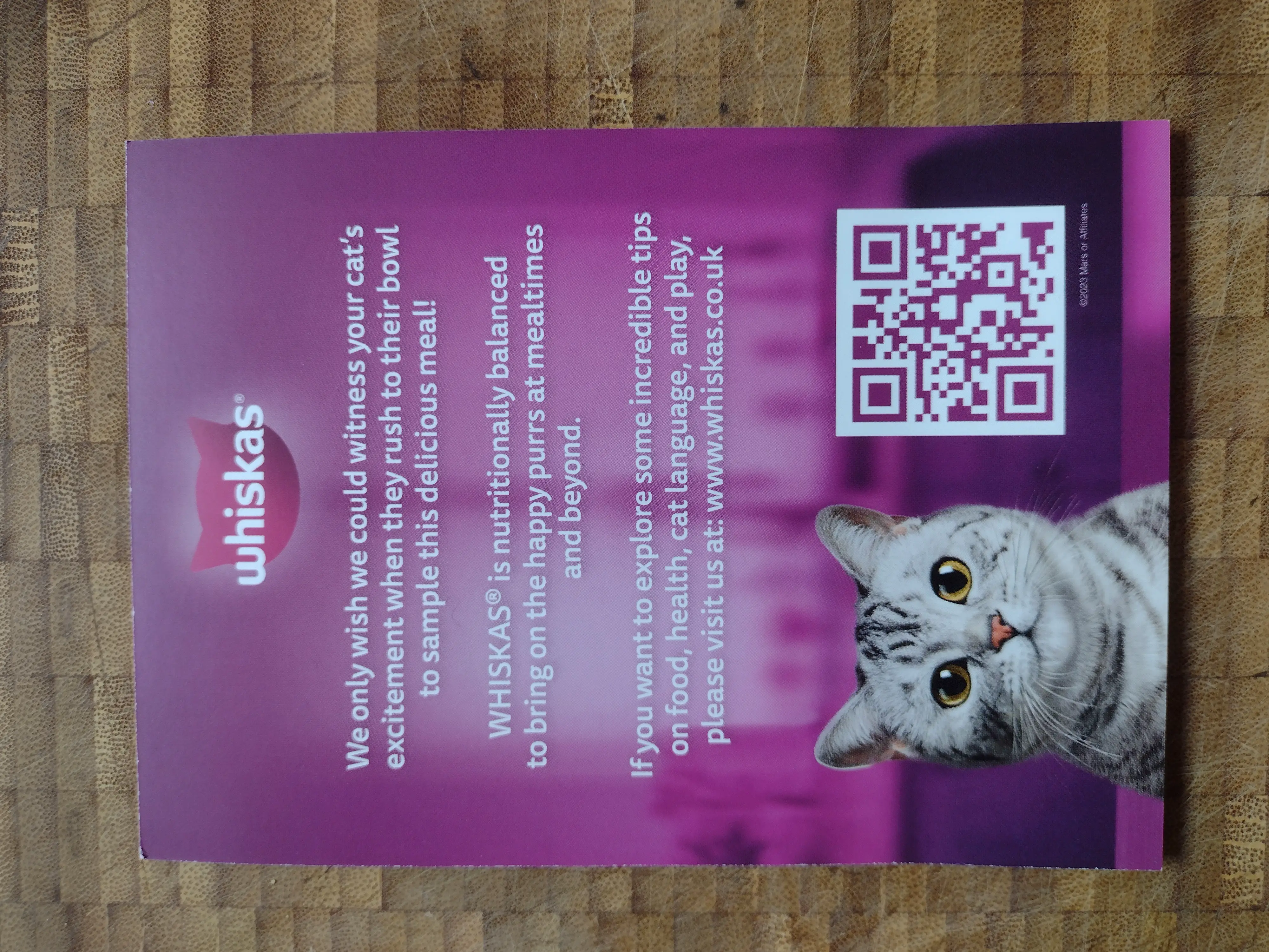 qr code Receiving & Reviewing my FREE Sample of Whiskas Cat Food save money deal offer discount promotion review flavour pouch sachet jelly post mail delivery freebies packaging cardboard box flyer hashtag size wet brand website