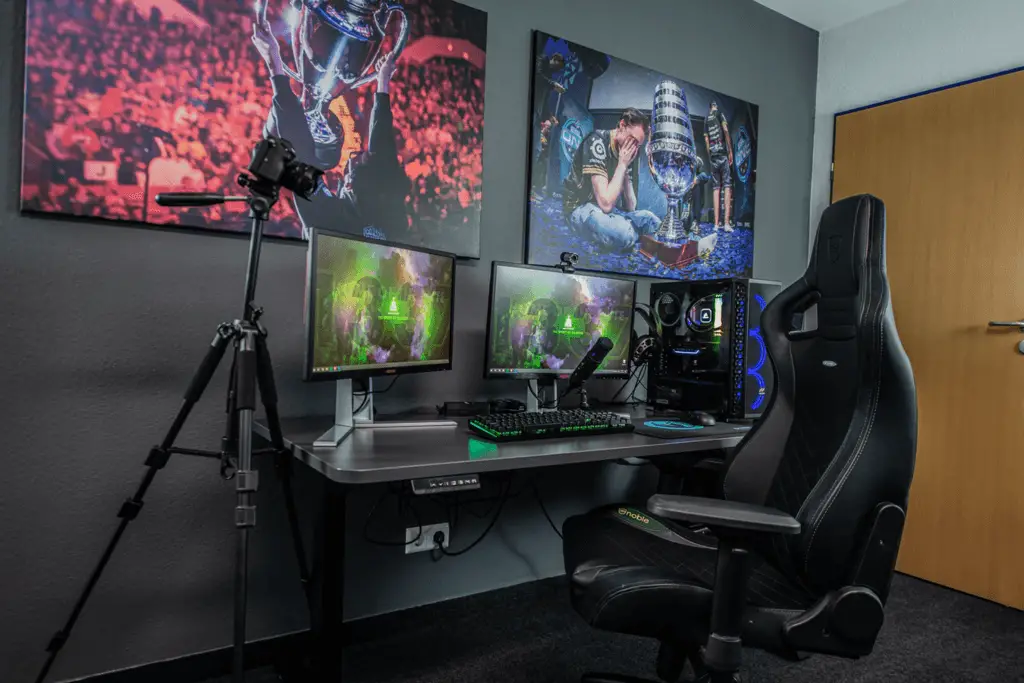 live streaming twitch gaming set up in a home office