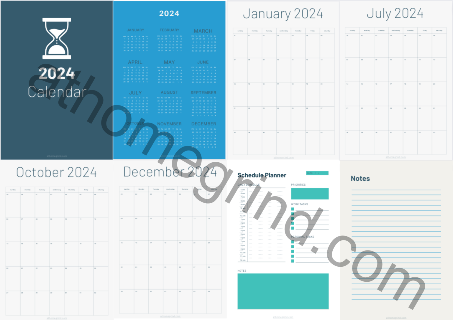 2024 Calendar Printable PDF Document Digital Download 